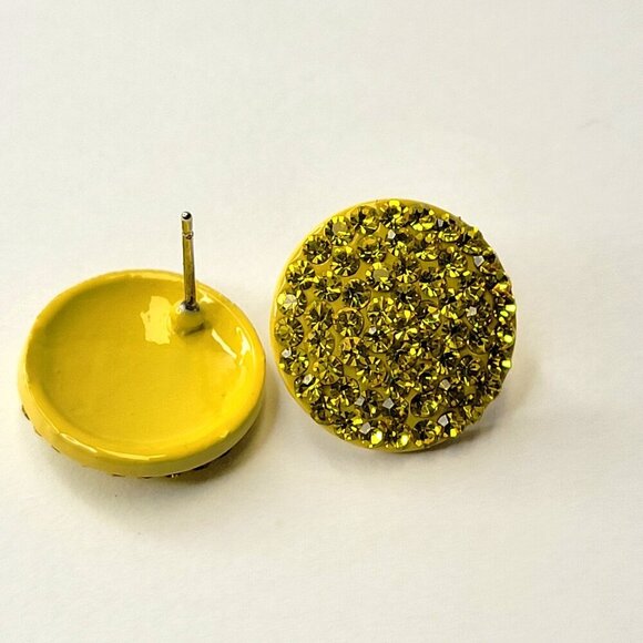 Yellow Rhinestones Small Earrings - Picture 7 of 10